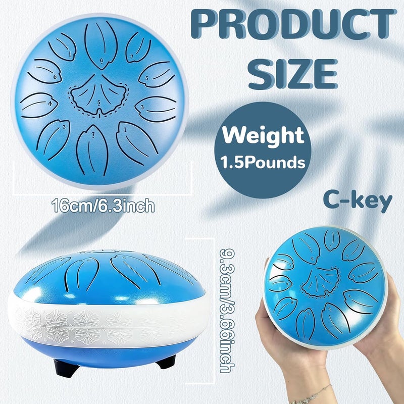 TUOKING Steel Tongue Drum 6 Inch 11 Notes C Key Rain Drum for Adults and Beginners, Handpan Drum Sound Healing Musical Instrument Gift for Meditation, Yoga, Music Lovers(Blue) - Image 3